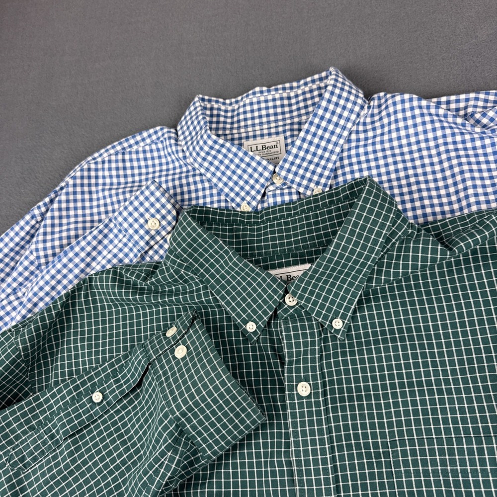 LL Bean Kennebunk Shirt Men's 2XLT Gingham Check OCBD Plaid Wrinkle Free Oxford